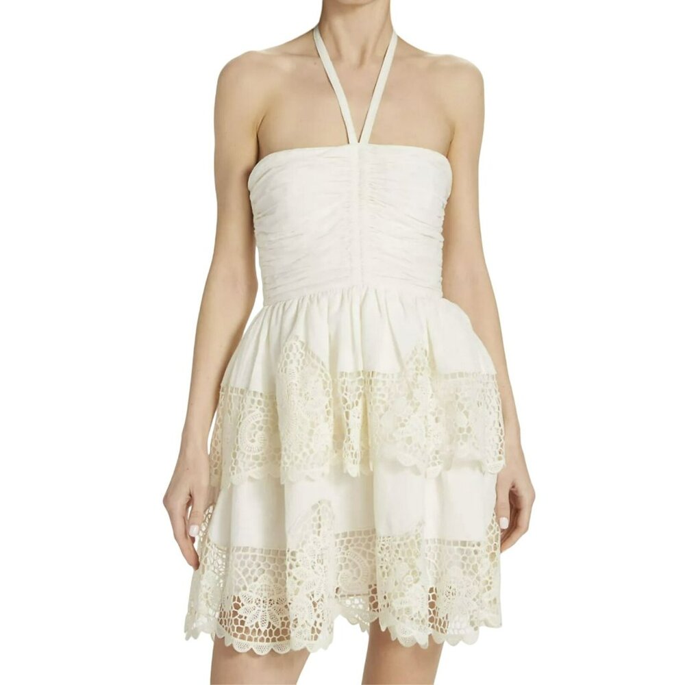 Ulla Johnson$690 Savannah Lace Ivory Halter Dress Tiered Crochet Size 8 NWT